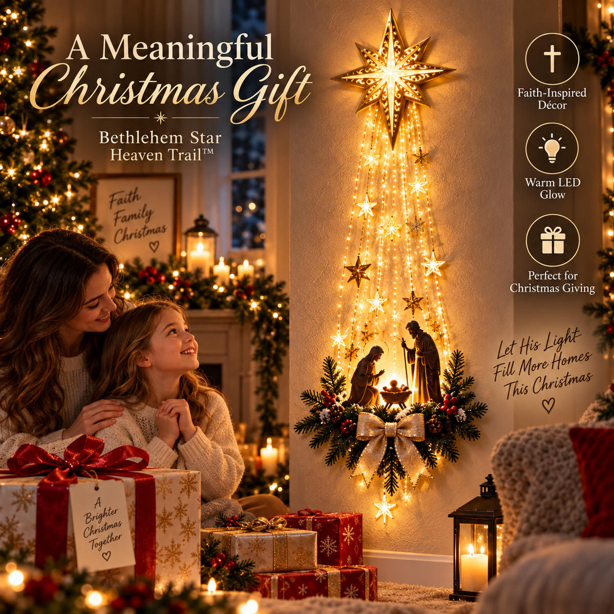 🌟 Bethlehem’s Guiding Star ✝️ | Illuminated Christmas Faith Wall Decor