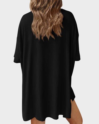 Summer Casual Crewneck Split-Hem Lounge Set with Pockets