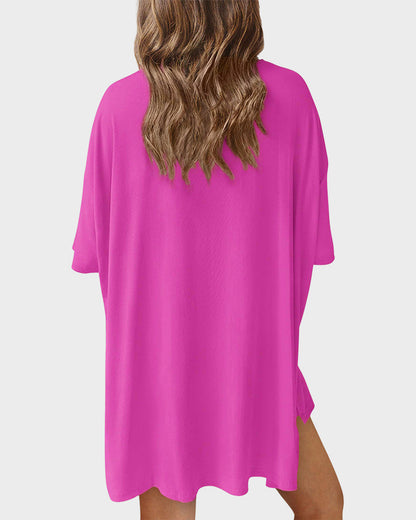 Summer Casual Crewneck Split-Hem Lounge Set with Pockets