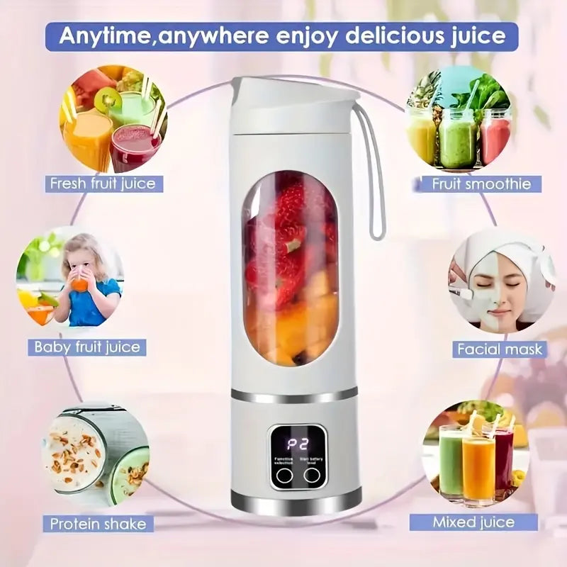 Portable Rechargeable Fruit Juicer Blender, LED Display, Ice Crushing, On-the-Go