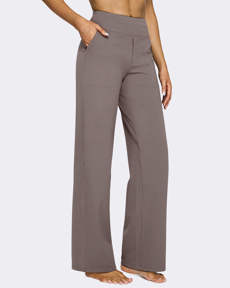 High-Waist Wide Leg Yoga Pants with Pockets