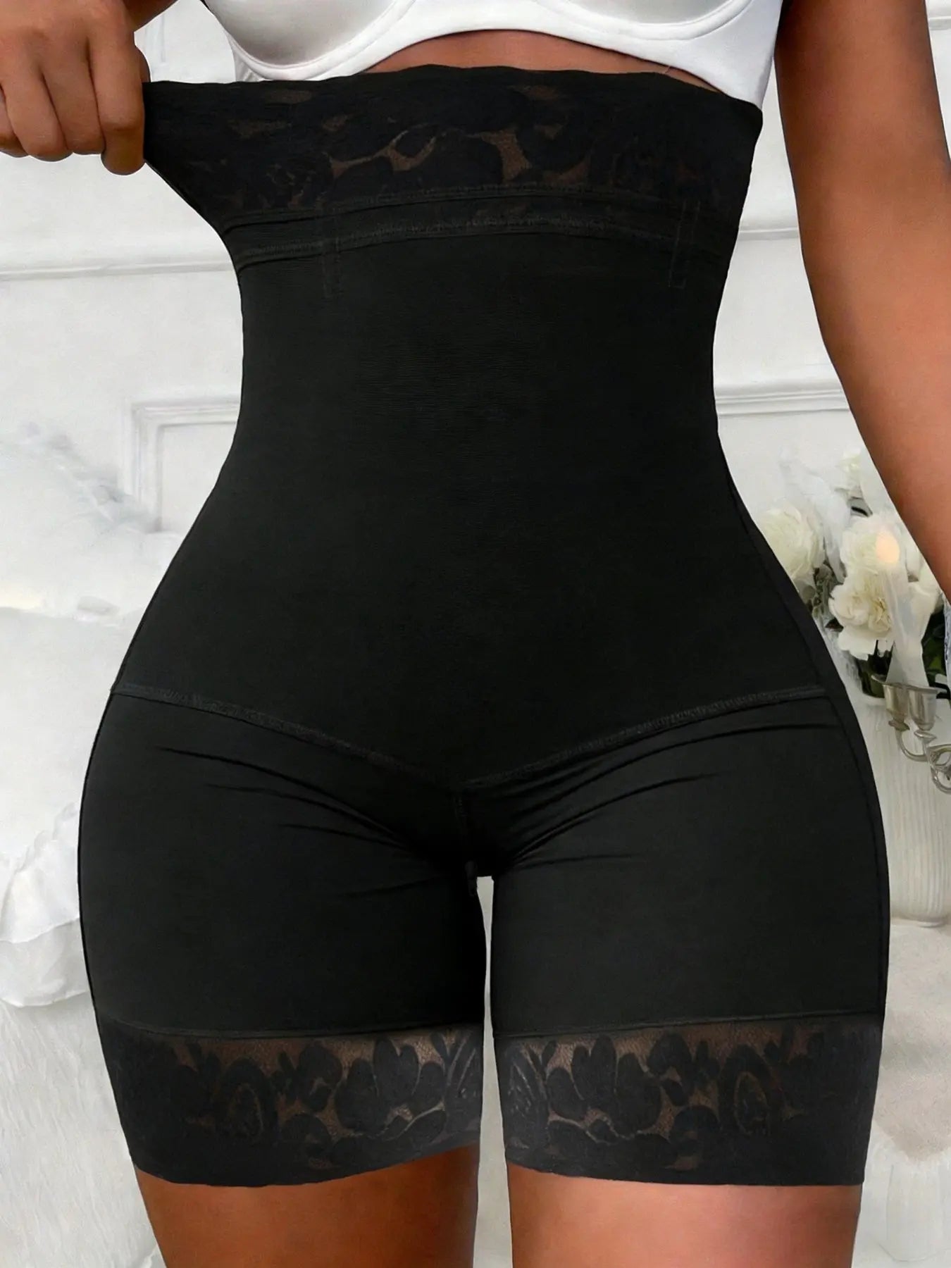 High Waist Tummy Control Shapewear Shorts | Butt Lift Breathable Lace Zipper Shorts